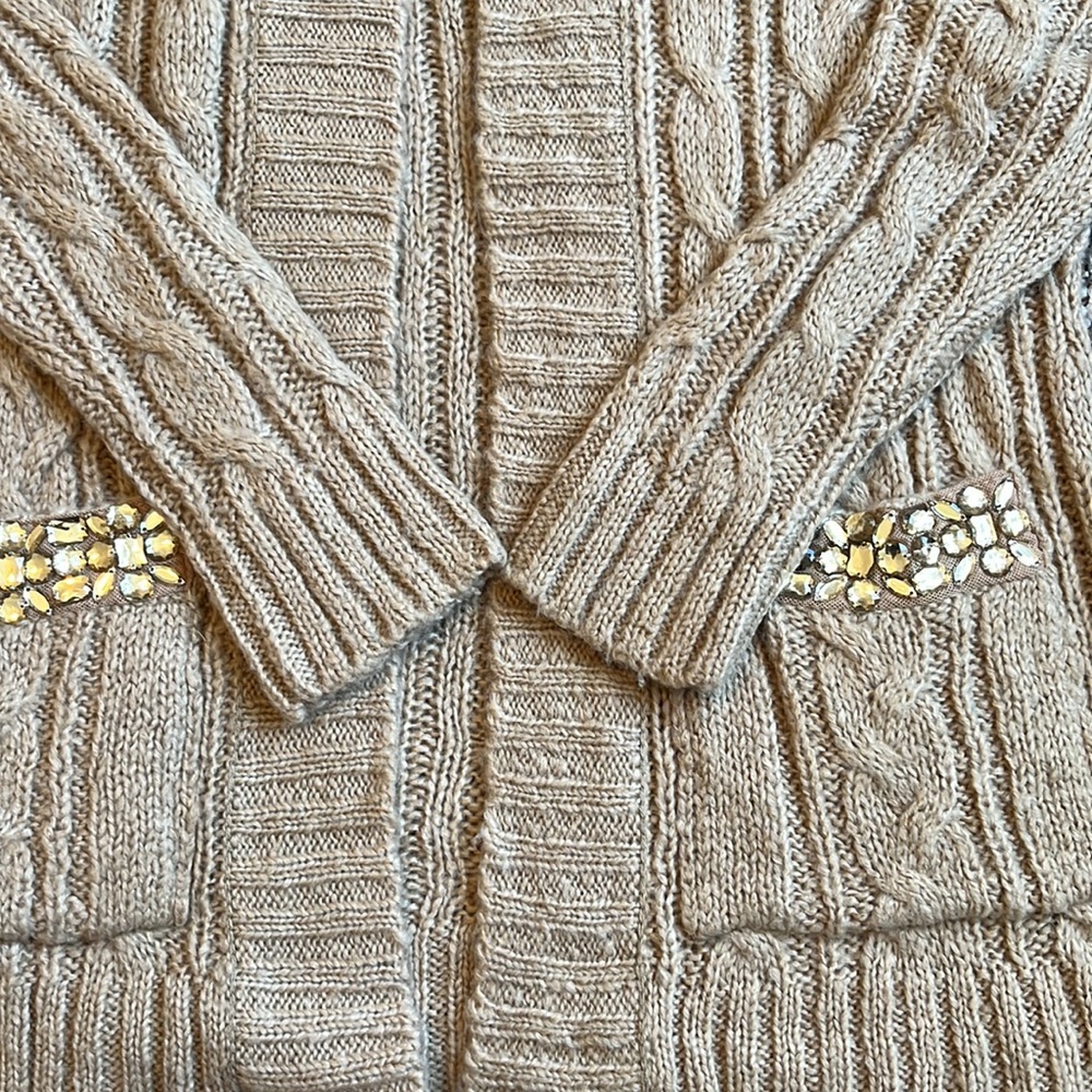 ✨ Jeweled ✨ Cardigan - Cable knit Sweater with Hood - Size Medium - EUC
